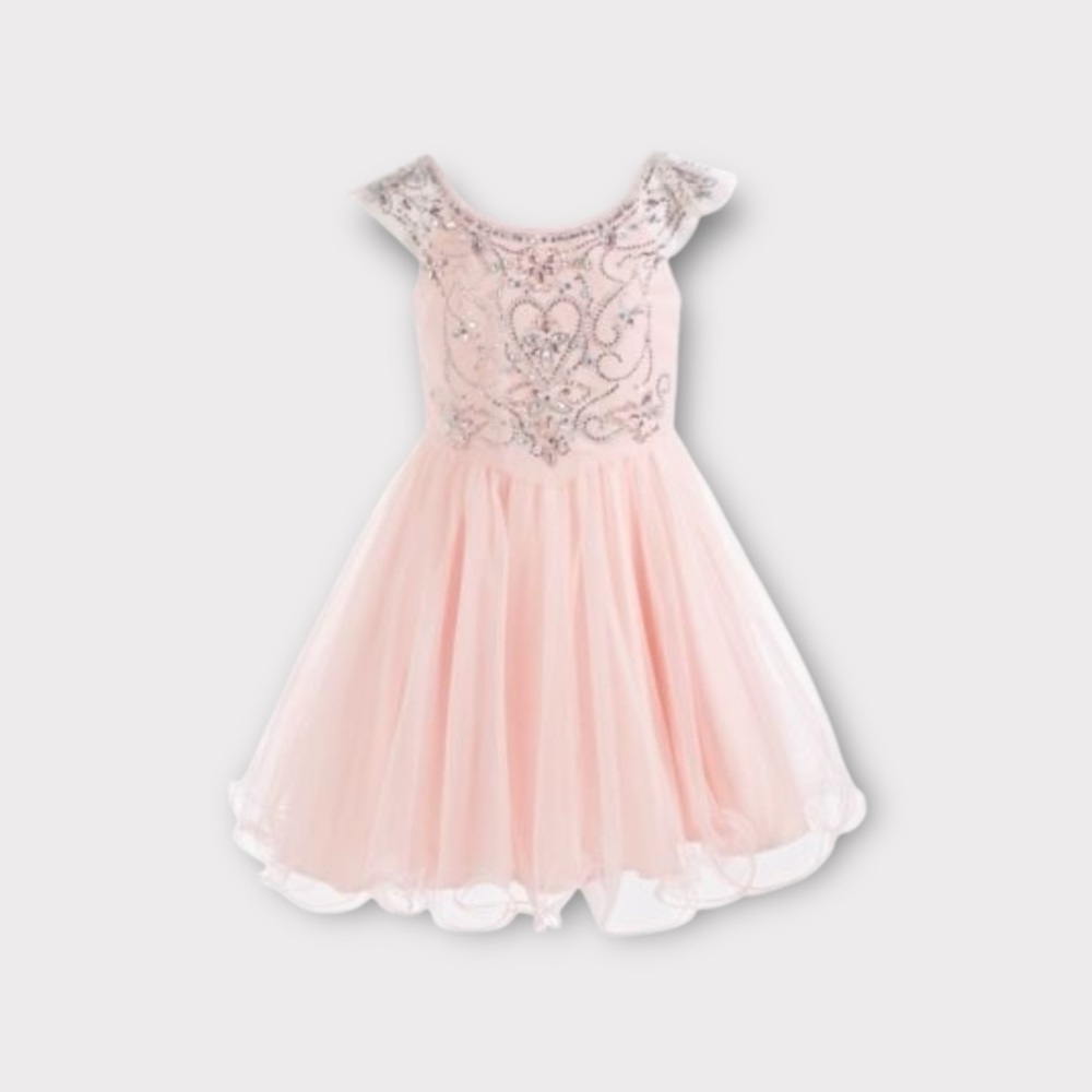 Pink & Violet Rhinestone Jewel Detail Pink Tulle Dress